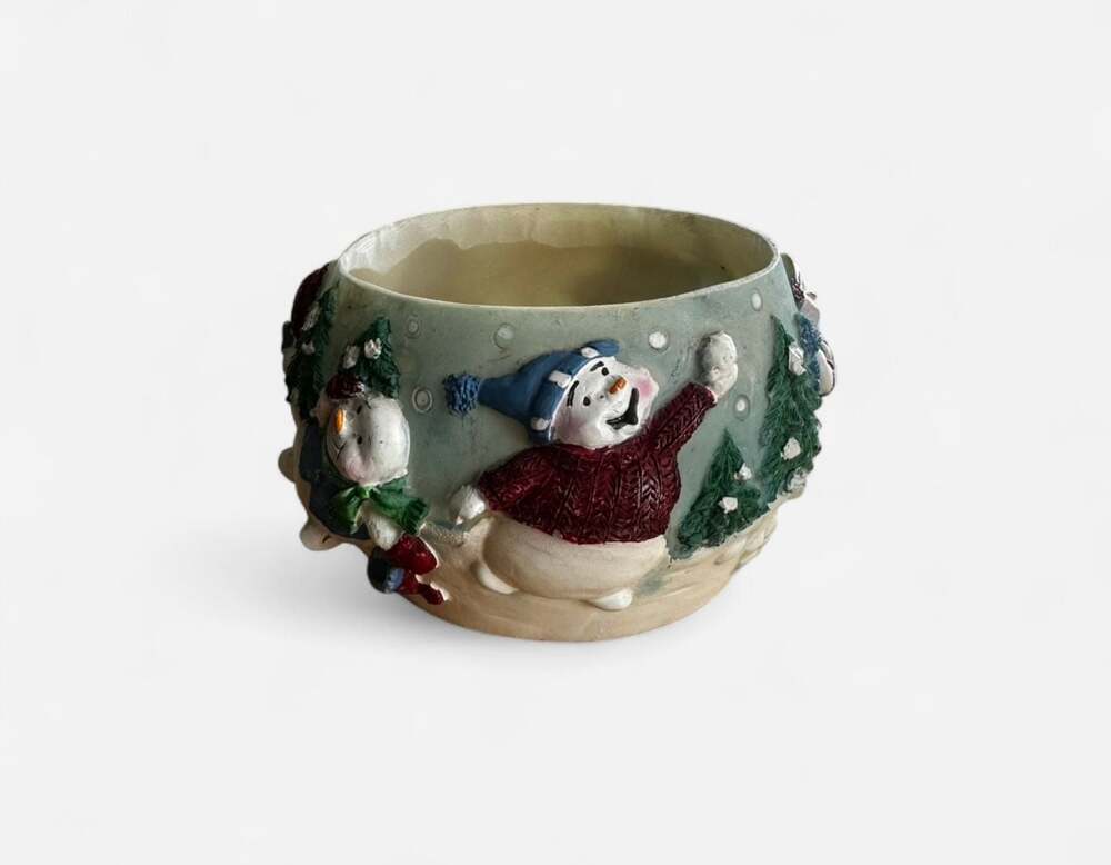 VTG St. Nicholas Square Button Up Snowman Dip Mix Set Bowl & Spreader